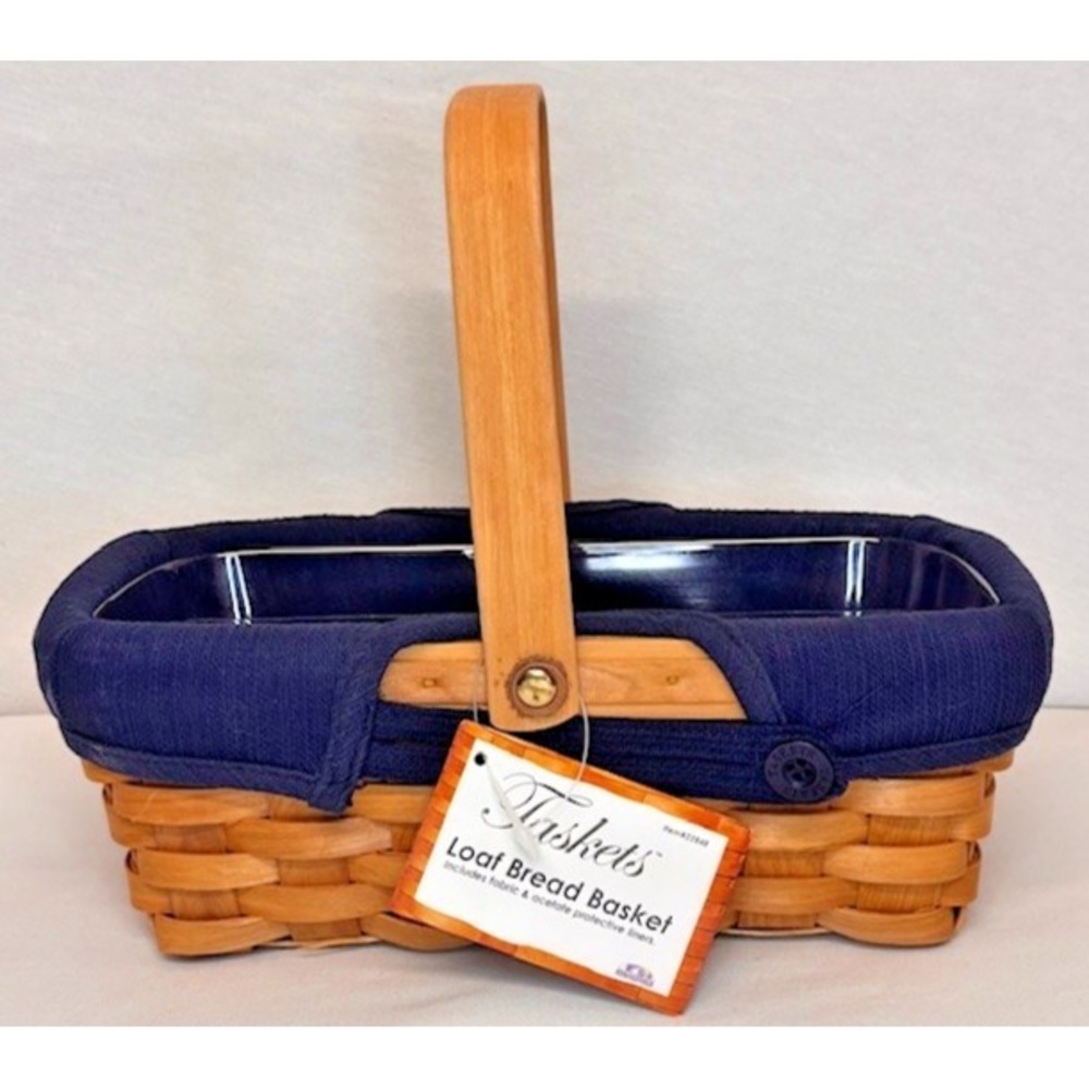 Taskets Renaissance Woven Loaf Bread Basket Navy Blue Fabric Acetate Liner 22848